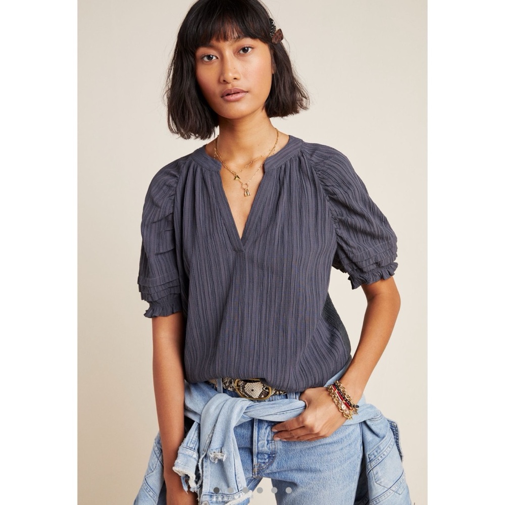 ❤️ Anthropologie x Current Air Slate Gray Puff Sleeve Top